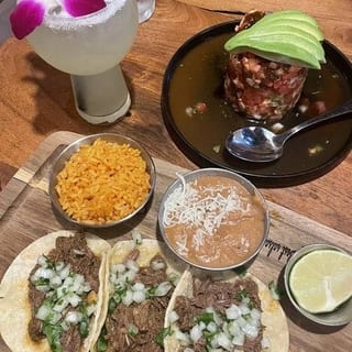 3 Ground Beef Tacos w/Rice & Beans