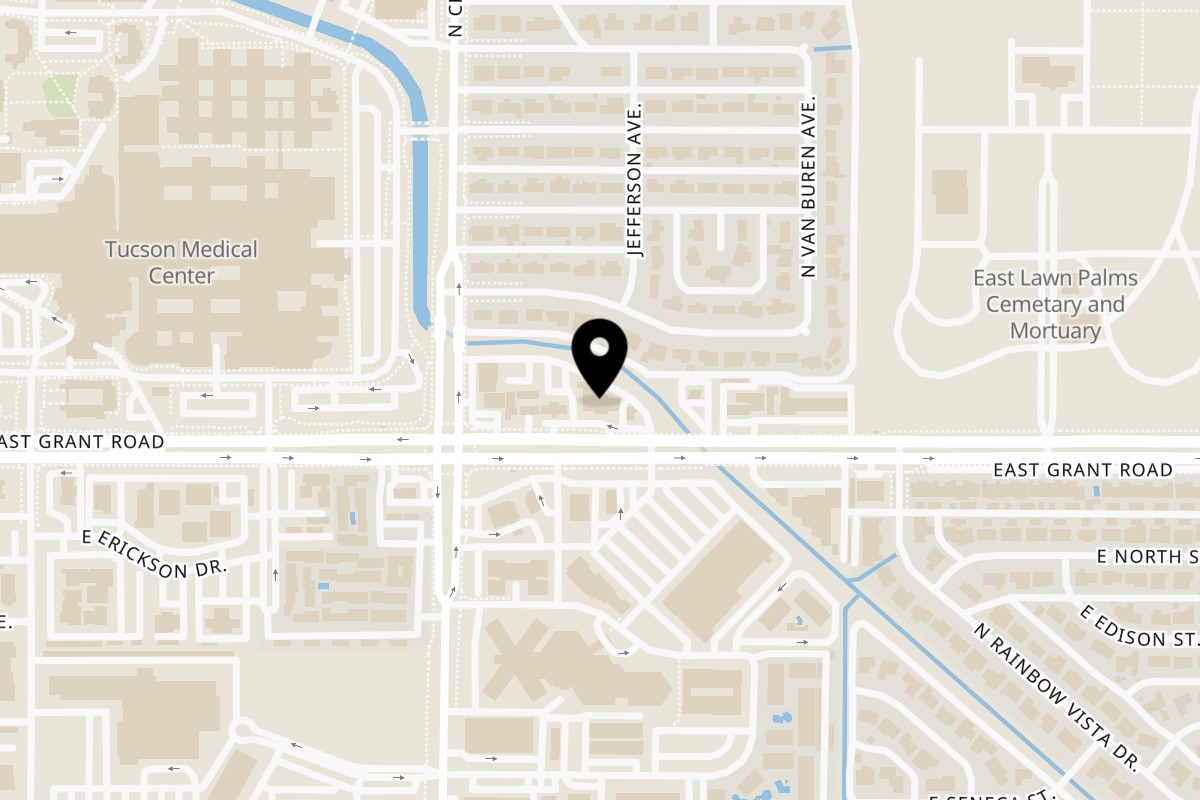 Map showing the location of AMELIAS MEXICAN KITCHEN East Grant Rd on 5553 East Grant Rd in Tucson